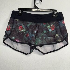Lululemon Speed Short‎ Curious Jungle Black Red Green Floral Size 2 Euc
